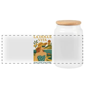 La Dolce Vita - T-shirt scène d’été sur la côte italienne - Boîte à biscuits avec couvercle en bois - blanc - Devant