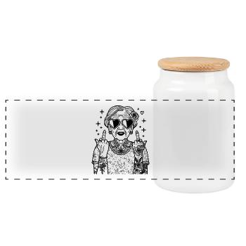 Coole Oma – Retro Clipart mit Sonnenbrille - Panorama Keksdose mit Holzdeckel - Weiß - Vorne