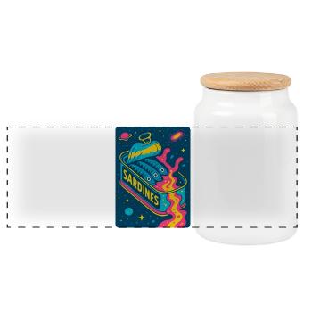 Cosmic Sardines Retro Art - Panoramic Cookie Jar with Wooden Lid - white - Front