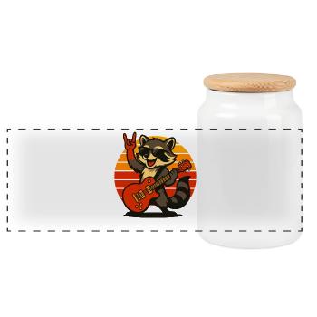 Cooler Retro Raccoon mit Gitarre und Sonnenunterga - Panorama Keksdose mit Holzdeckel - Weiß - Vorne