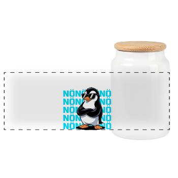 Pinguin mit Spruch – Bevor du fragst: NÖ - Panorama Keksdose mit Holzdeckel - Weiß - Vorne