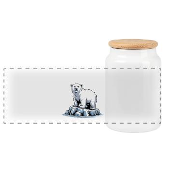 Good morning? Very thin ! Funny polar bear - Panoramic Cookie Jar with Wooden Lid - white - Front