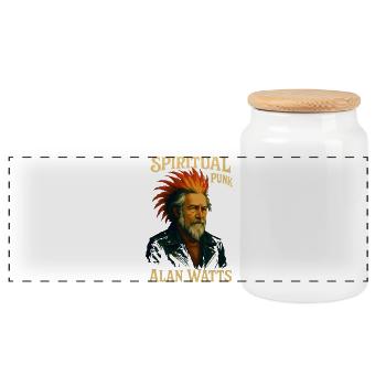 Spiritueller Punk Alan Watts Hemd - Panorama Keksdose mit Holzdeckel - Weiß - Vorne