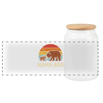 Mama Bär Retro Sonnenuntergang süßes Mutter Kind - Panorama Keksdose mit Holzdeckel - Weiß - Vorne
