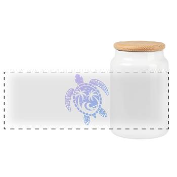 Turtle Motif Waves Festival Turtle Surfer - Panoramic Cookie Jar with Wooden Lid - white - Front