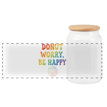 Donut Worry, Be Happy – Donut - Panorama Keksdose mit Holzdeckel - Weiß - Vorne