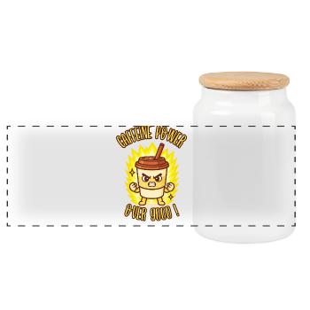 KOFFEIN POWER ÜBER 9000! - Kawaii-Manga-Humor - Panorama Keksdose mit Holzdeckel - Weiß - Vorne