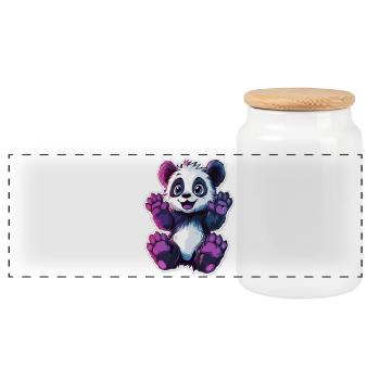 Cute Panda Bear - Panoramic Cookie Jar with Wooden Lid - white - Front
