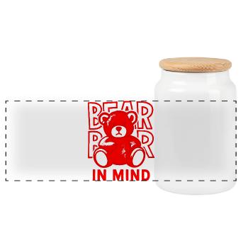 Bear in Mind – Roter Teddy Bär Shirt Statement Red - Panorama Keksdose mit Holzdeckel - Weiß - Vorne