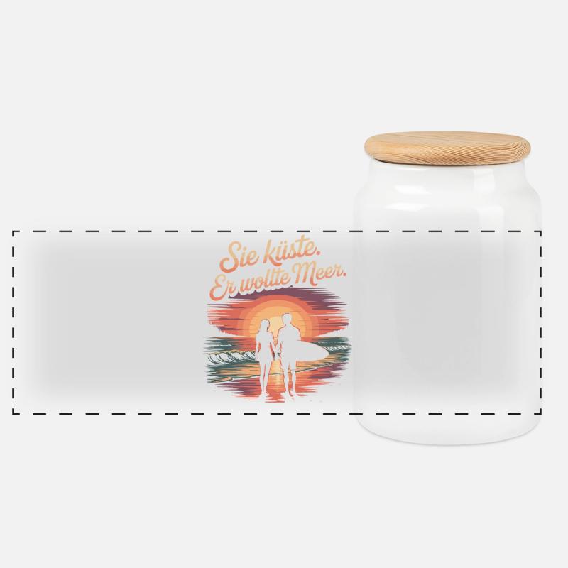 Sie Küste Er Wollte Meer Strand Liebe Welle Surfer - Panorama Keksdose mit Holzdeckel - Weiß