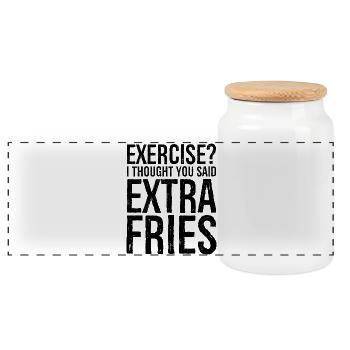 exercise I thought you said extra fries - Panoramic Cookie Jar with Wooden Lid - white - Front