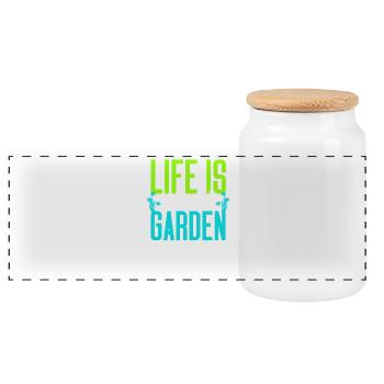 Life is Better in the Garden - Panoramic Cookie Jar with Wooden Lid - white - Front