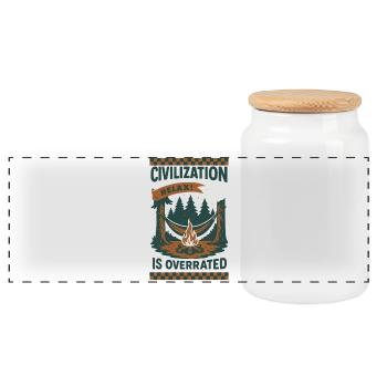 Prepper Survival Bushcrafting Civilization - Panoramic Cookie Jar with Wooden Lid - white - Front