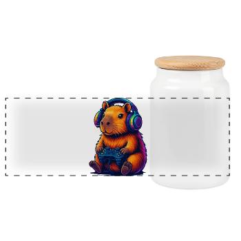Ambiance de jeu Capybara - Boîte à biscuits avec couvercle en bois - blanc - Devant