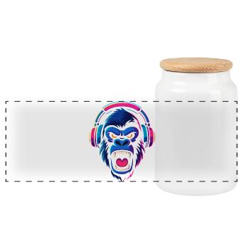 Neon Gorilla With Headphones - Panoramic Cookie Jar with Wooden Lid - white - Front