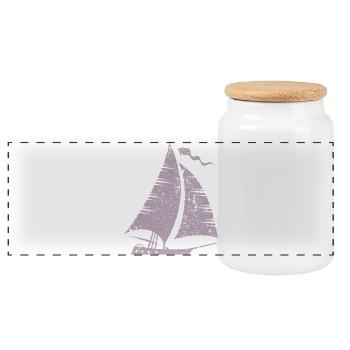 Sailboat Silhouette Minimalist Grunge - Panoramic Cookie Jar with Wooden Lid - white - Front