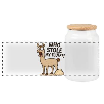 Humorvolles Lama mit Flusen - Panorama Keksdose mit Holzdeckel - Weiß - Vorne