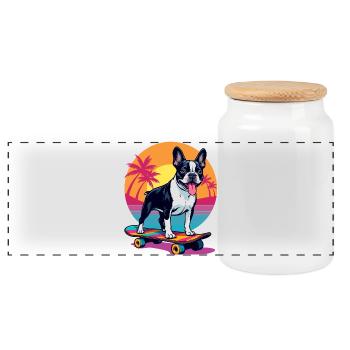 Skater Bulldog - Panoramic Cookie Jar with Wooden Lid - white - Front