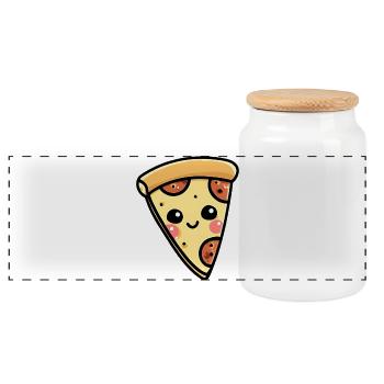 Kawaii Pizza Slice Illustration - Panorama Keksdose mit Holzdeckel - Weiß - Vorne