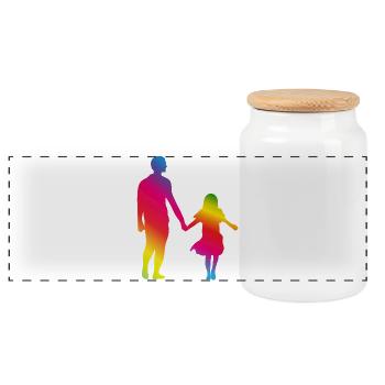 Father and daughter hand in hand - Panoramic Cookie Jar with Wooden Lid - white - Front