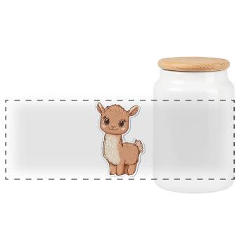 Llama Alpaca Llama Animal Gift - Panoramic Cookie Jar with Wooden Lid - white - Front