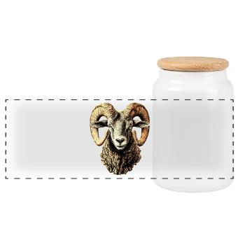 Widder Mufflon Aries Wilde Schafe Männliches Schaf - Panorama Keksdose mit Holzdeckel - Weiß - Vorne