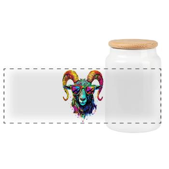 Widder Mufflon Aries Wilde Schafe Männliches Schaf - Panorama Keksdose mit Holzdeckel - Weiß - Vorne