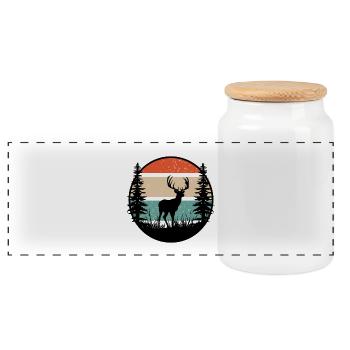 Cerf silhouette rétro en nature - Boîte à biscuits avec couvercle en bois - blanc - Devant
