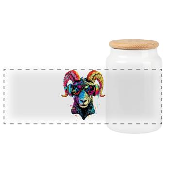 Widder Mufflon Aries Wilde Schafe Männliches Schaf - Panorama Keksdose mit Holzdeckel - Weiß - Vorne