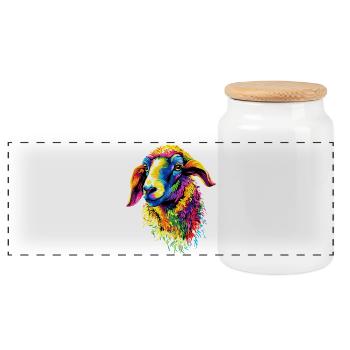 Sheep Lamb Sheep Domestic Sheep Shepherd Sweet Sheep - Panoramic Cookie Jar with Wooden Lid - white - Front