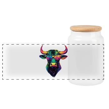 Bull Bull Ox Cattle Farm Cow Taurus Bulls - Panoramic Cookie Jar with Wooden Lid - white - Front