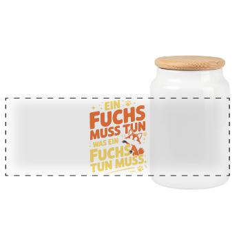 Fuchs Spruch Ein Fuchs Muss Tun Was Fuchs Tun Muss - Panorama Keksdose mit Holzdeckel - Weiß - Vorne