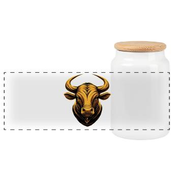 Bull Bull Ox Cattle Farm Cow Taurus Bulls - Panoramic Cookie Jar with Wooden Lid - white - Front