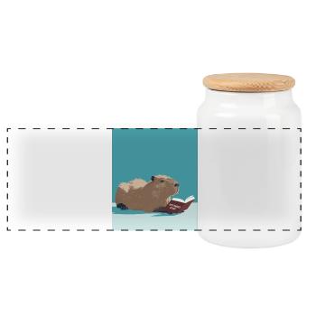 Capybara Reading – Funny Booktok Design  - Panorama Keksdose mit Holzdeckel - Weiß - Vorne