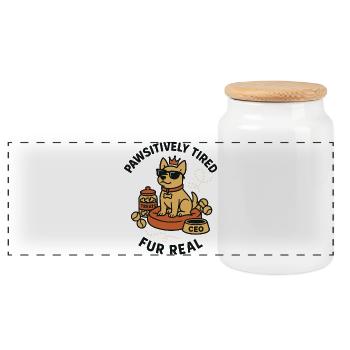Dogboss with sunglasses and crown - Panoramic Cookie Jar with Wooden Lid - white - Front