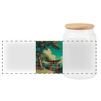 Ruhige japanische Torii-Tor-Landschaft - Panorama Keksdose mit Holzdeckel - Weiß - Vorne