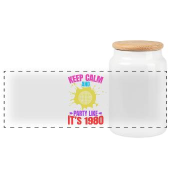 Keep Calm and Party Like It's 1980 - Panorama Keksdose mit Holzdeckel - Weiß - Vorne