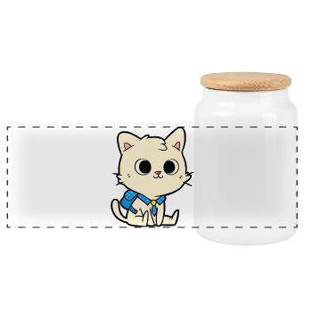 Cute School Cat Cartoon Design - Panoramic Cookie Jar with Wooden Lid - white - Front