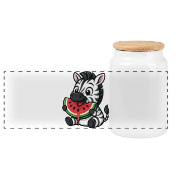 Funny Zebra Melon Fruit Summer Cartoon - Panoramic Cookie Jar with Wooden Lid - white - Front