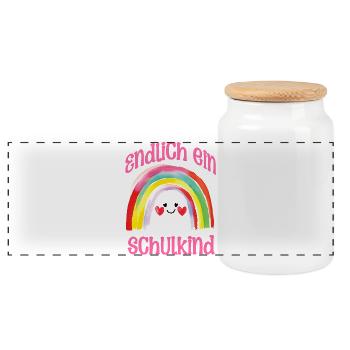 Einschulung Schulkind Regenbogen Mädchen Spaß - Panorama Keksdose mit Holzdeckel - Weiß - Vorne
