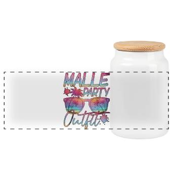 Malle Party Outift with Palm Trees and Sunglasses - Panoramic Cookie Jar with Wooden Lid - white - Front