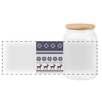 Winter Reindeer and Snowflakes Pattern - Panoramic Cookie Jar with Wooden Lid - white - Front