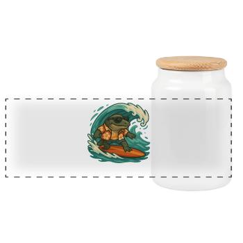 Cartoon Surfer Tier Fossil Urzeit Amphibie Wasser - Panorama Keksdose mit Holzdeckel - Weiß - Vorne