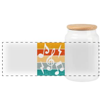 Music Notes Retro - Panoramic Cookie Jar with Wooden Lid - white - Front