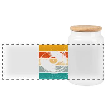 Retro Vinyl Turntable - Panoramic Cookie Jar with Wooden Lid - white - Front