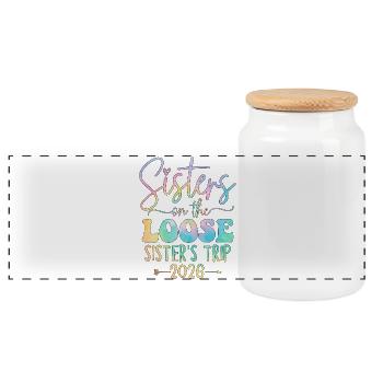 Sisters Trip 2026 Design - Panoramic Cookie Jar with Wooden Lid - white - Front