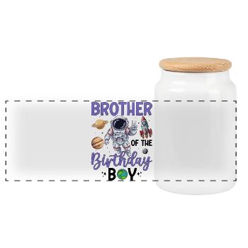 Space Brother Birthday Design - Panoramic Cookie Jar with Wooden Lid - white - Front