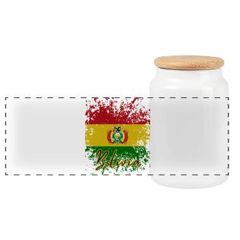Bolivian flag, I love Bolivia - Panoramic Cookie Jar with Wooden Lid - white - Front