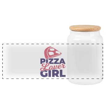 Fille qui aime la pizza - Boîte à biscuits avec couvercle en bois - blanc - Devant