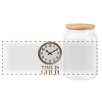 TIME IS GOLD - Panoramic Cookie Jar with Wooden Lid - white - Front